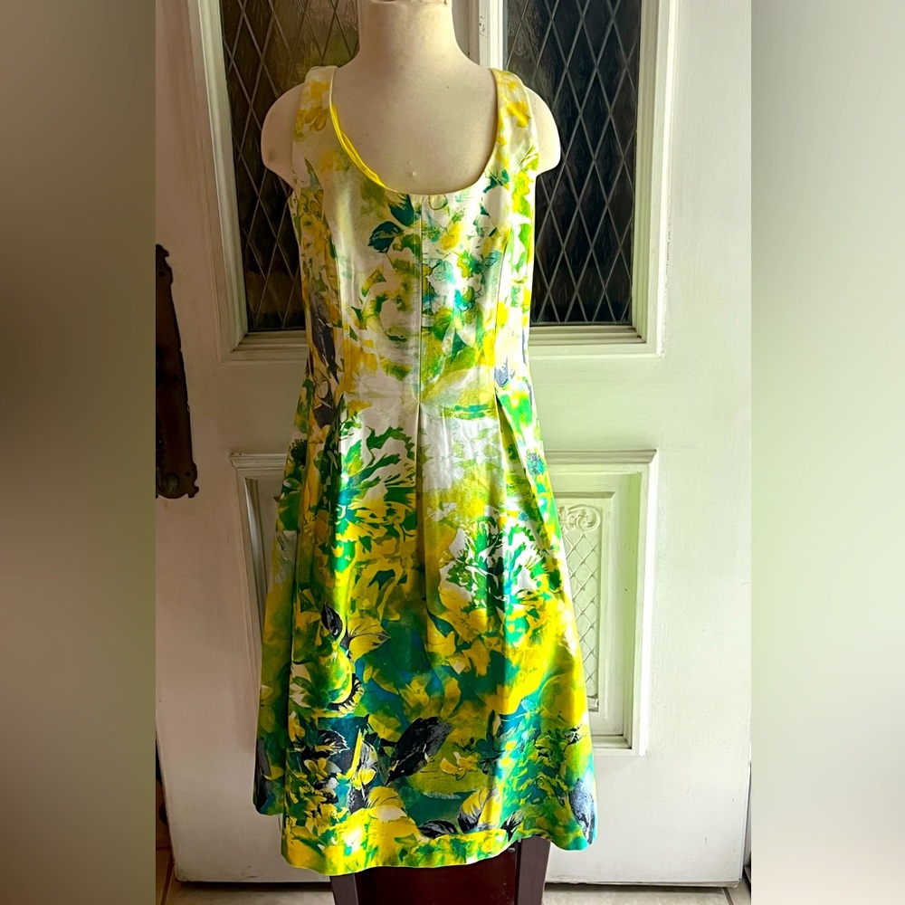 Nine West Vibrant Green and Yellow Midi Dress